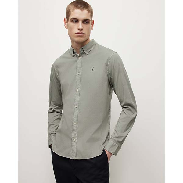 Allsaints Australia Mens Hawthorne Ramskull Stretch Shirt Green AU70-287